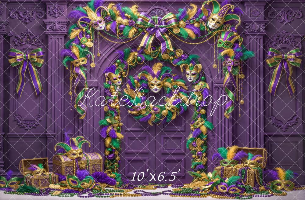 Kate Mardi Gras Mask Arch Beads Purple Wall Backdrop Designed by Emetselch