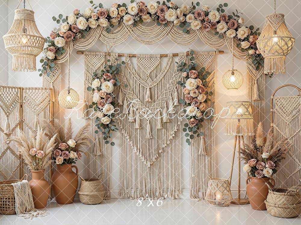 Kate Mother's Day Boho Flower Arch Macrame Wall Printed Backdrop Designed by Emetselch
