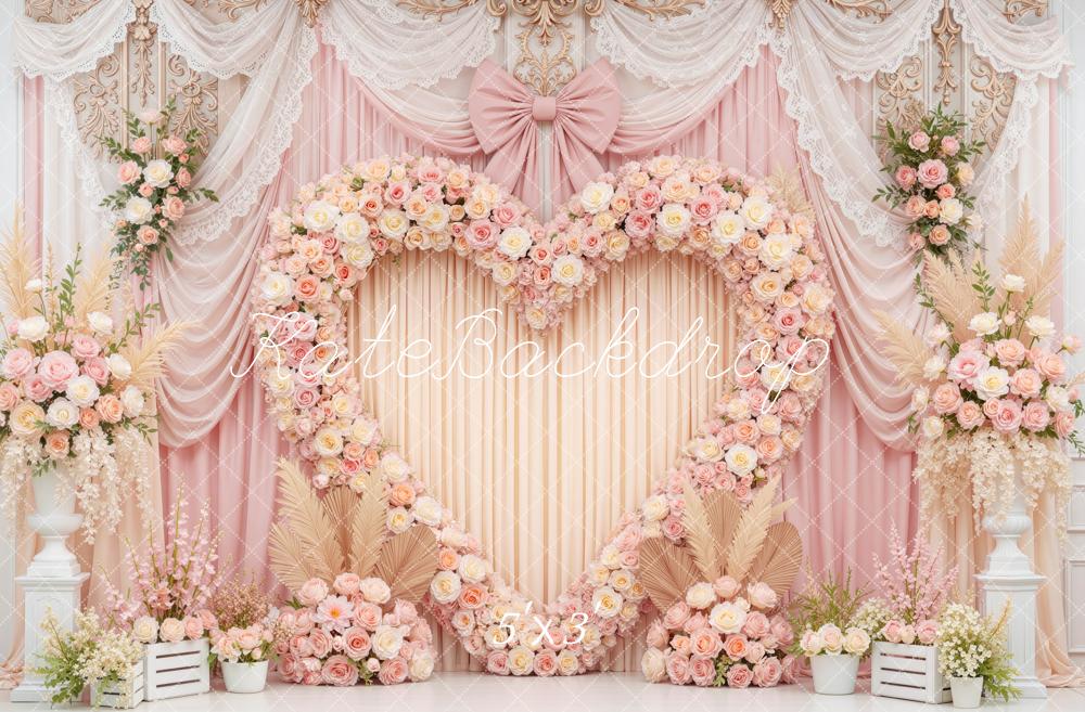 Kate Wedding Pink Heart Flower Arch Printed Backdrop Designed by Mini MakeBelieve