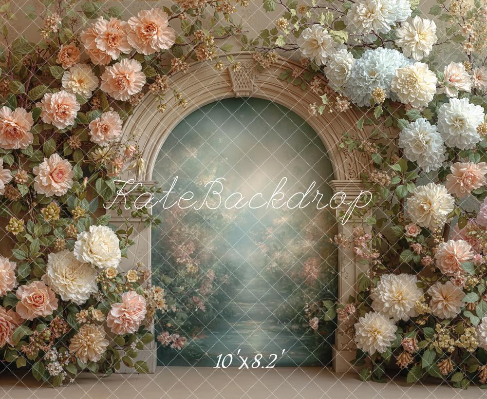 Kate Spring Flower Arch Pastel Roses Greenery Printed Backdrop Designed by Emetselch