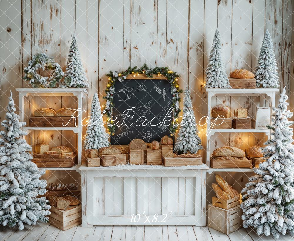 Kerstboom Witte Houten Plank Brood Schoolbord Foto Achtergrond Designed by Emetselch