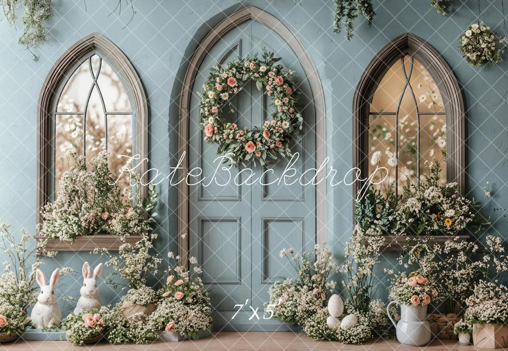 Kate Easter Bunny Floral Blue Door Backdrop Designed by Emetselch