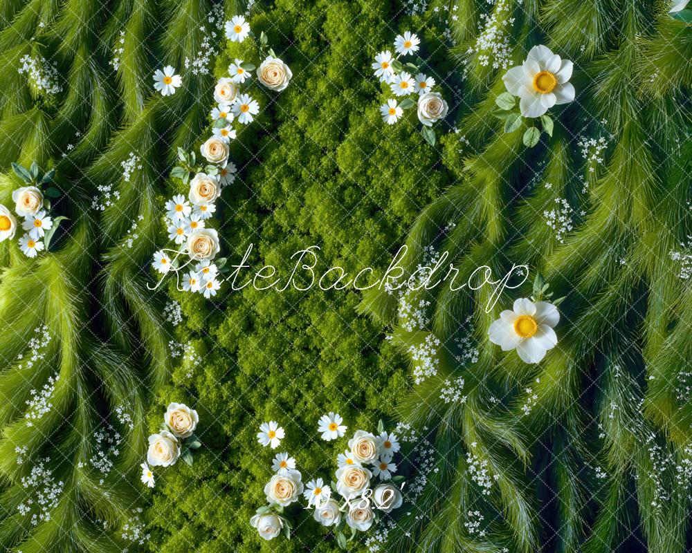 Kate Green Grass Floral Daisy Floor Backdrop Designed by Mini MakeBelieve