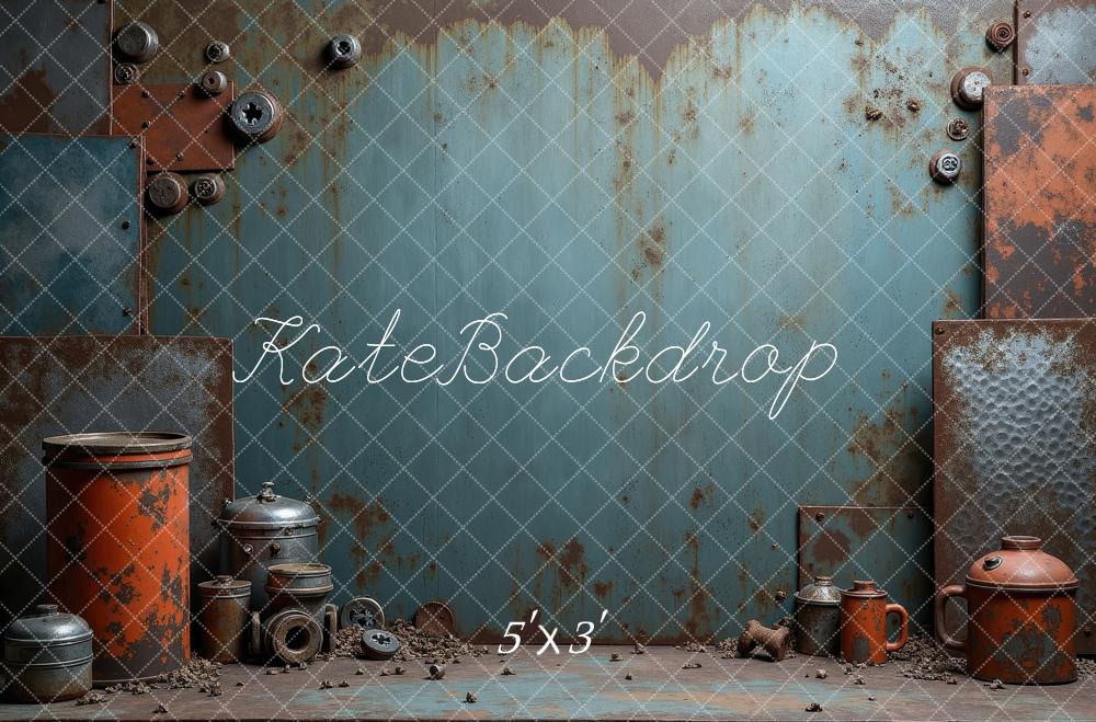 Kate Industrial Rusty Metal Wall Vintage Containers Backdrop Designed by Laura Bybee