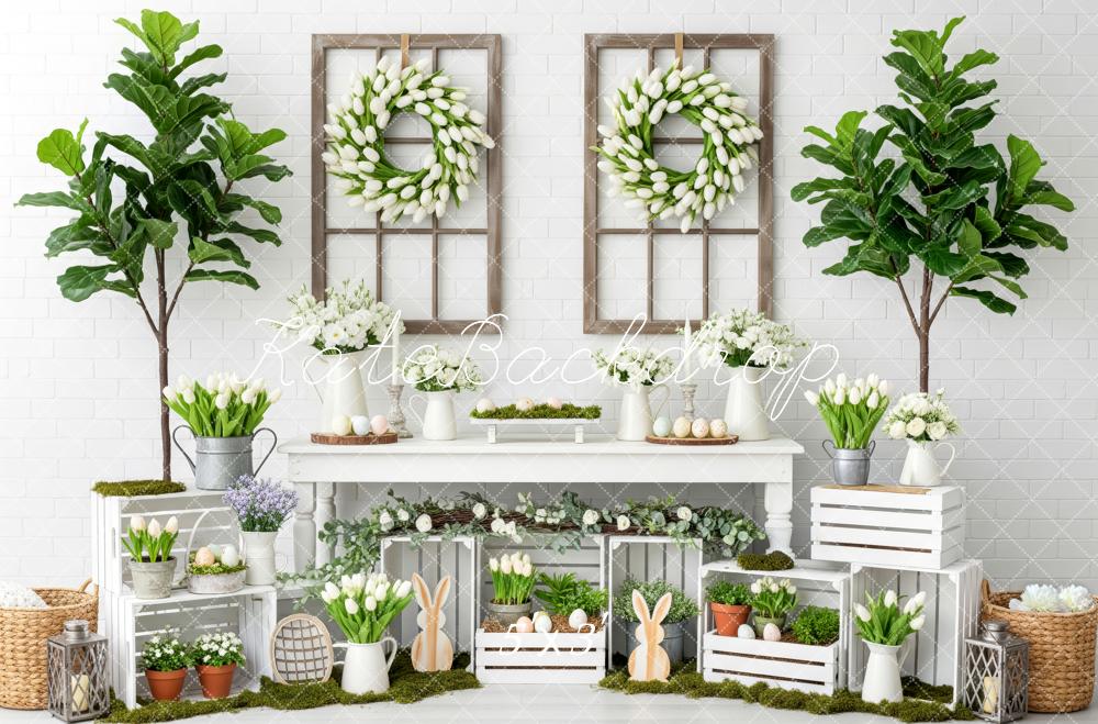 Kate Easter Bunny White Tulip Wreath Spring Decor Backdrop Designed by Patty Roberts
