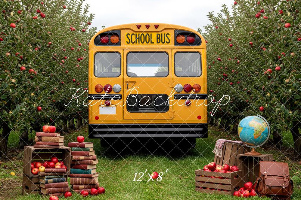 Kate Back to School School Bus Apple Orchard Books Globe Crates Printed Backdrop Designed by Patty Roberts