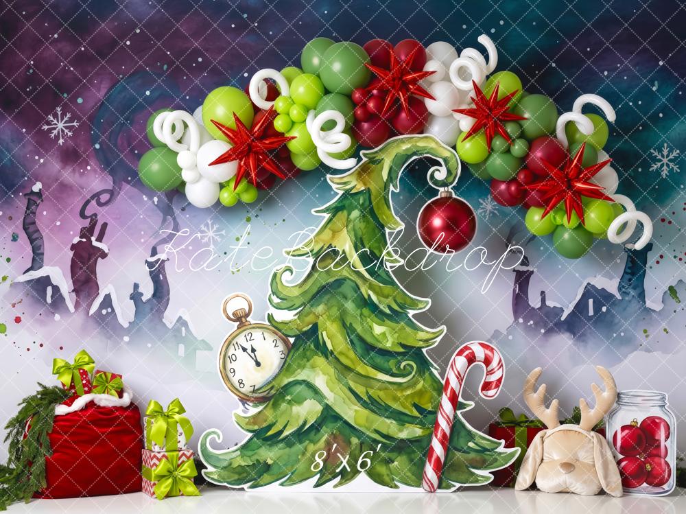 Kate Christmas Birthday Tree Whoville Balloon Garland Gifts Candy Cane Printed Backdrop Designed by Patty Roberts