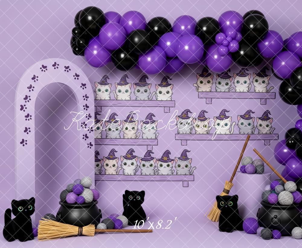 Kate Halloween Cake Smash Cat Witch Hats Balloons Brooms Backdrop Designed by Patty Roberts