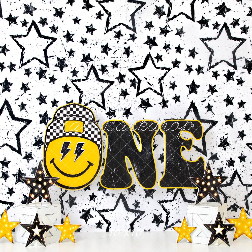 Kate Cake Smash 1st Birthday Smiley Star Backdrop Designed by Ashley Paul