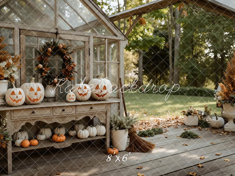 Kate Halloween Pumpkins Greenhouse Porch Garden Backdrop Designed by Mini MakeBelieve