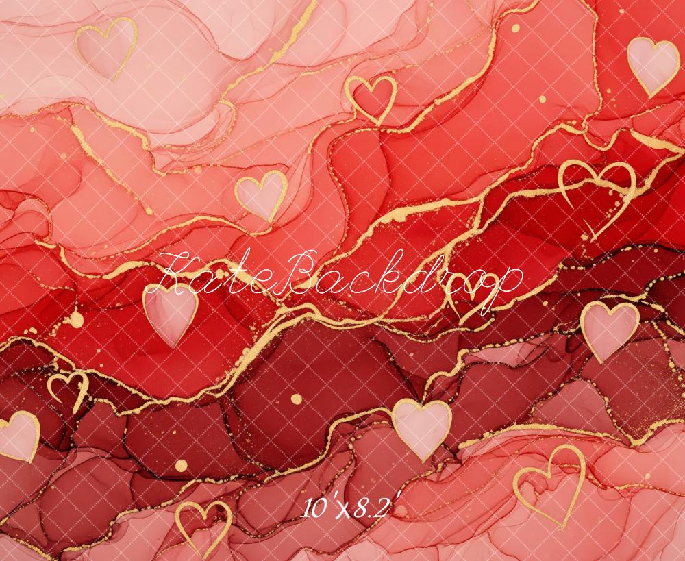Kate Mother's Day Red Pink Abstract Gold Hearts Backdrop Designed by Patty Roberts