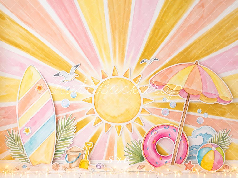 Kate Summer Beach Sun Surfboard Umbrella Float Kids Printed Backdrop Designed by Patty Roberts
