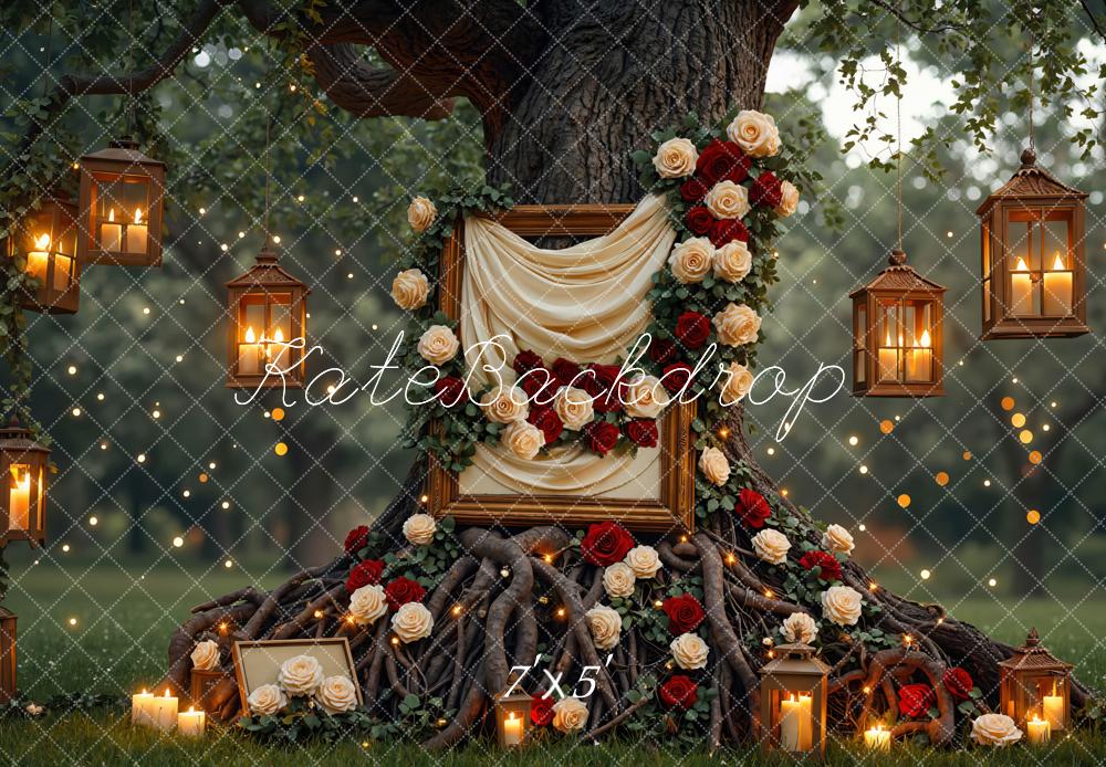 Kate Valentine's Day Fairy Tree Lanterns Draped Roses Backdrop Designed by Mini MakeBelieve