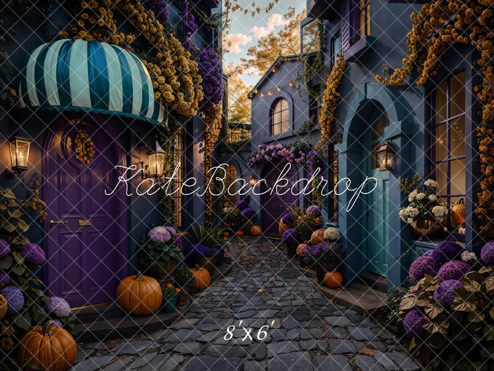 Kate Halloween Village Pumpkin Cobblestone Street Backdrop Designed by Emetselch