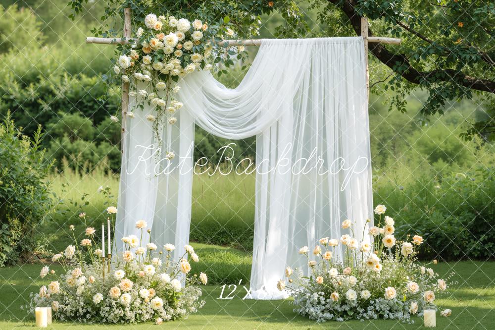 Kate Wedding Flower Arch White Curtain Backdrop Designed by Emetselch