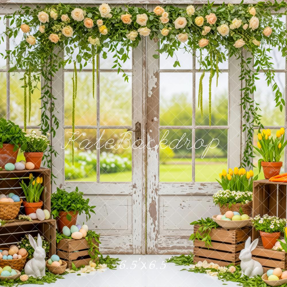 Kate Easter Bunny Eggs Flower Crates Rustic Window Backdrop Designed by Patty Roberts