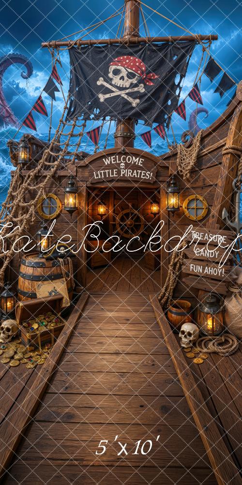 Kate Halloween Trunk or Treat Pirate Ship Treasure Skull Ocean Printed Backdrop Designed by Mini MakeBelieve