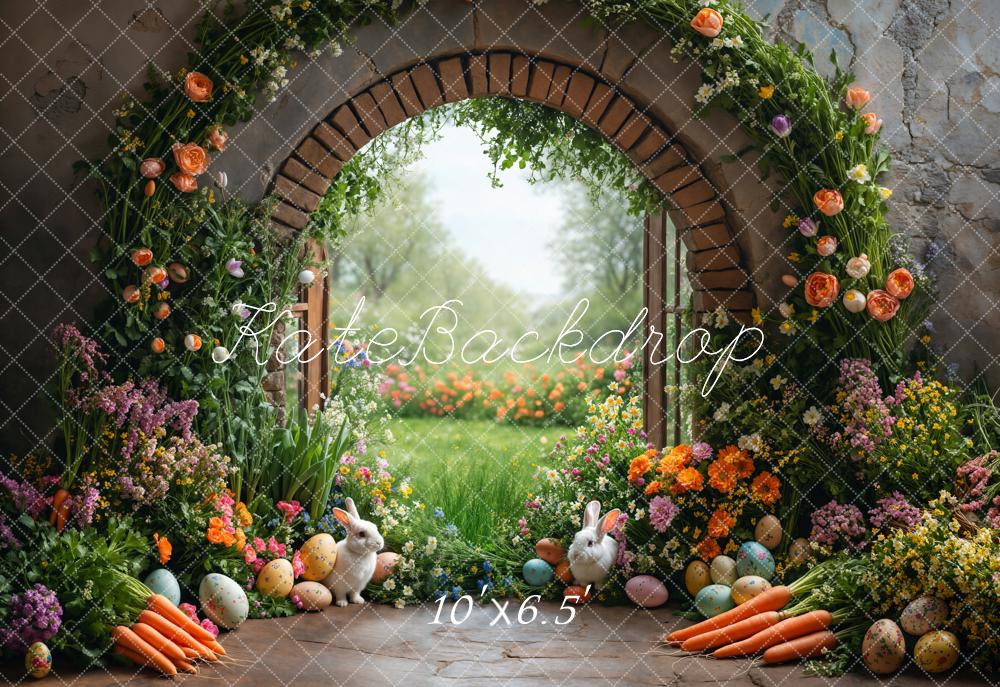 Kate Easter Bunny Flower Arch Carrot Garden Printed Backdrop Designed by Emetselch