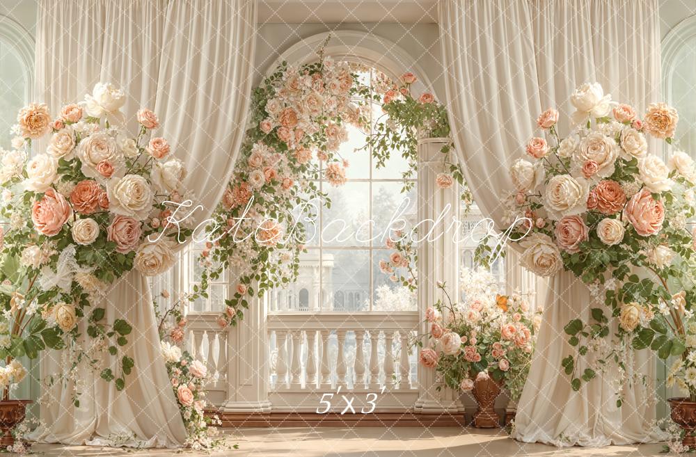 Kate Spring Flower Arch Ivory Curtains Window Printed Backdrop Designed by Emetselch