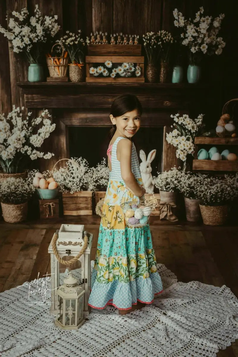 Fondo Rústico Floral de Conejo de Chimenea de Pascua diseñado por Emetselch