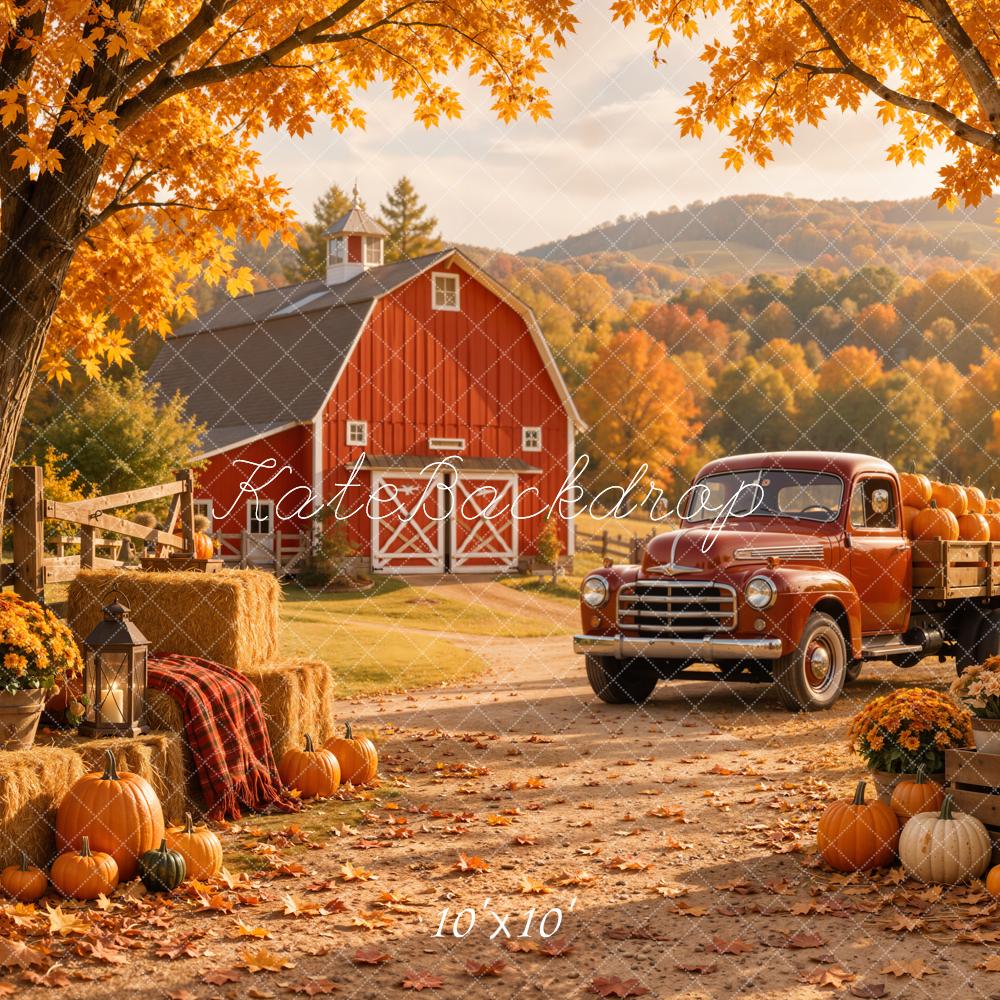 Kate Fall Truck Harvest Barn Pumpkins Printed Backdrop Designed by Emetselch