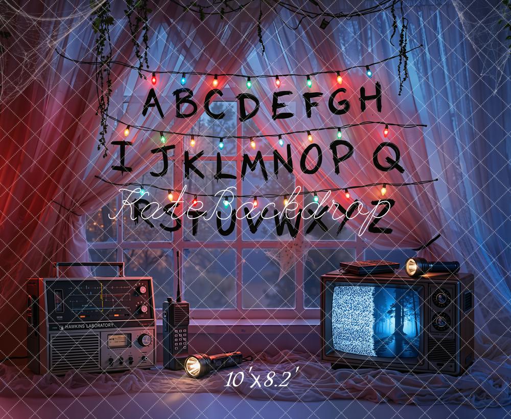 Kate Alphabet Lights Retro TV Window Printed Backdrop Designed by Emetselch