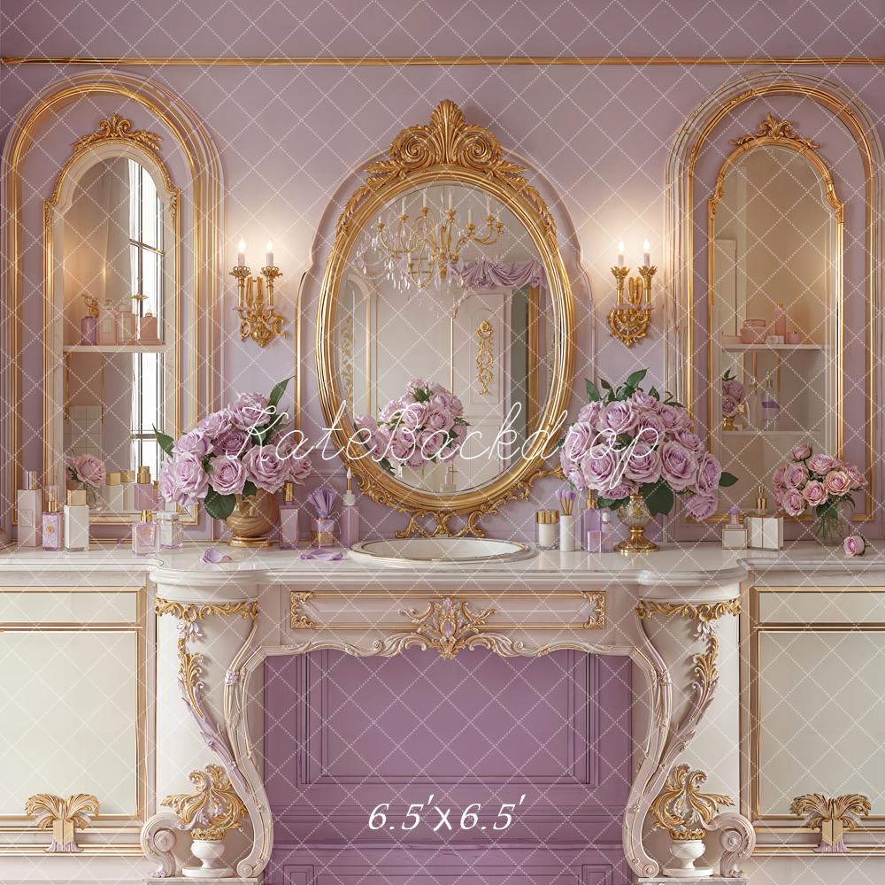 Kate Lavender Vanity Mirror Floral Gold Decor Backdrop Designed by Emetselch