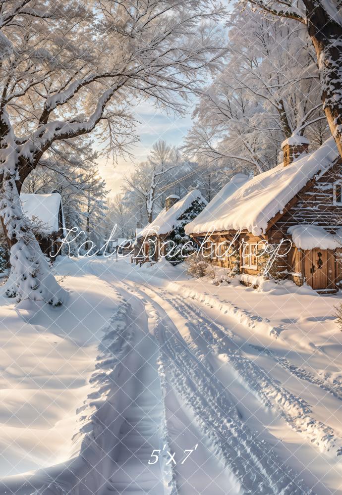 Kate Winter Snowy Cottage Path Trees Backdrop Designed by Emetselch