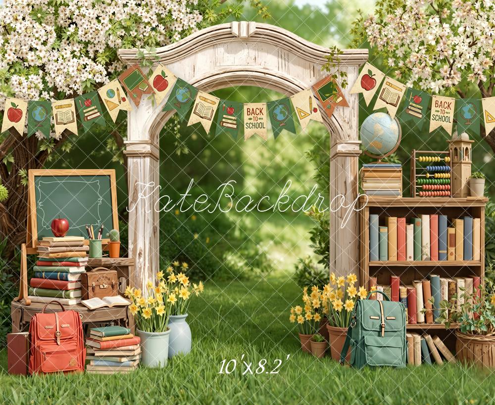 Kate Back To School Garden Arch Books Blackboard Backpack Backdrop Designed by Emetselch