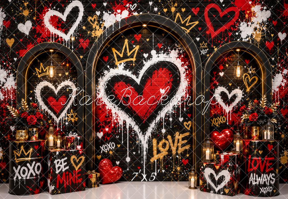 Kate Valentine's Day Black Graffiti Hearts Crowns Arch Printed Backdrop Designed by Ashley Paul