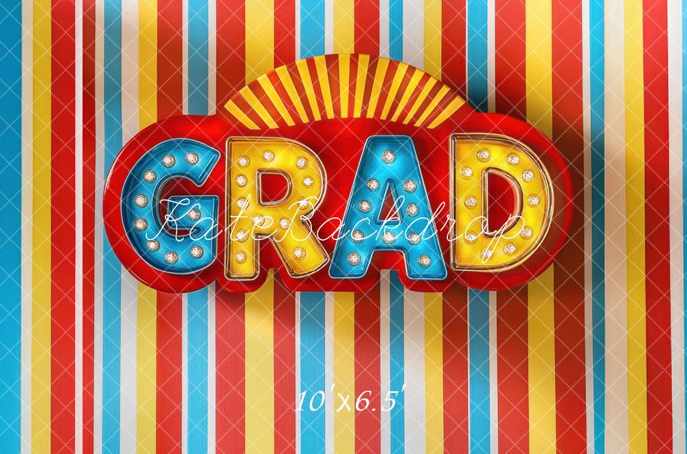 Kate Graduation Kindergarten Marquee Striped Backdrop Designed by Mini MakeBelieve
