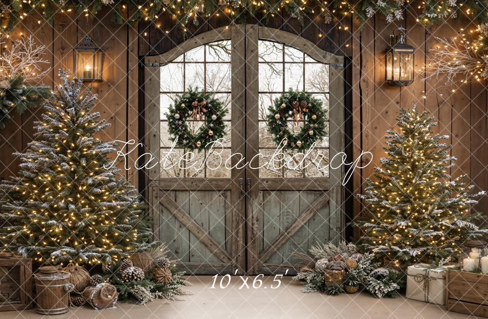 Kate Christmas Rustic Barn Doors Trees Wreaths Backdrop Designed by Emetselch