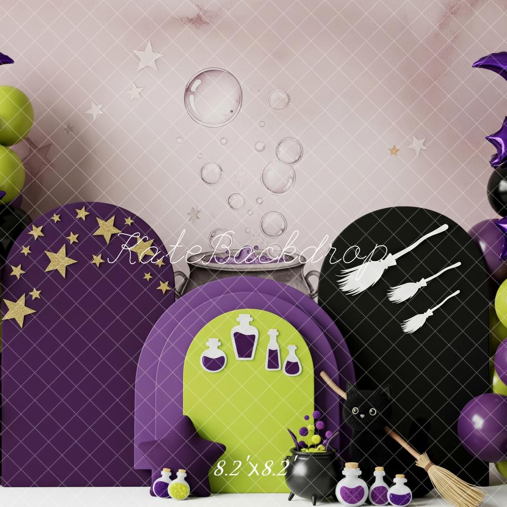 Kate Halloween Cake Smash Witch Balloons Stars Broom Potions Backdrop Designed by Patty Roberts