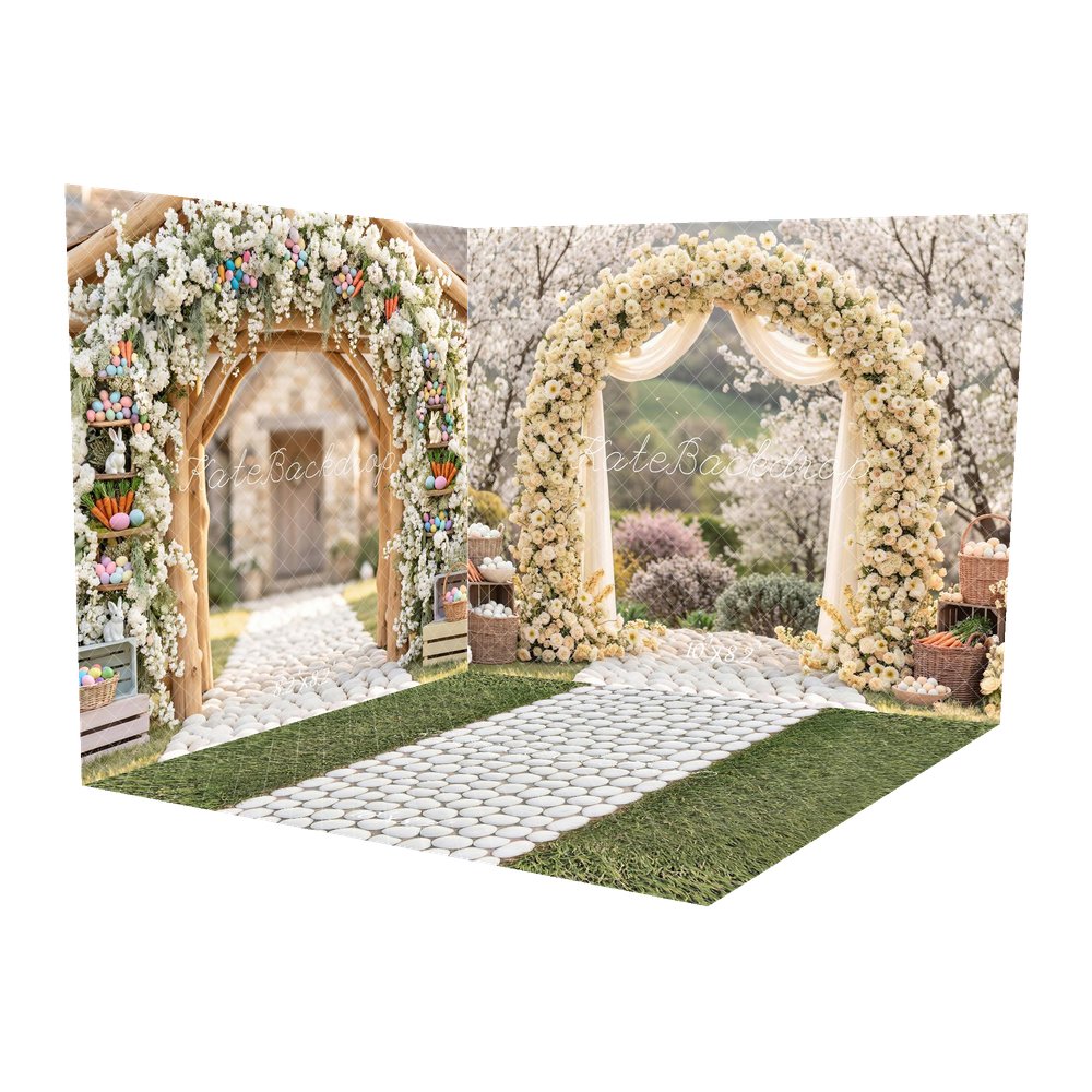 Kate Easter Bunny Flower Arch Basket Blossoms Printed Backdrop Room Set
