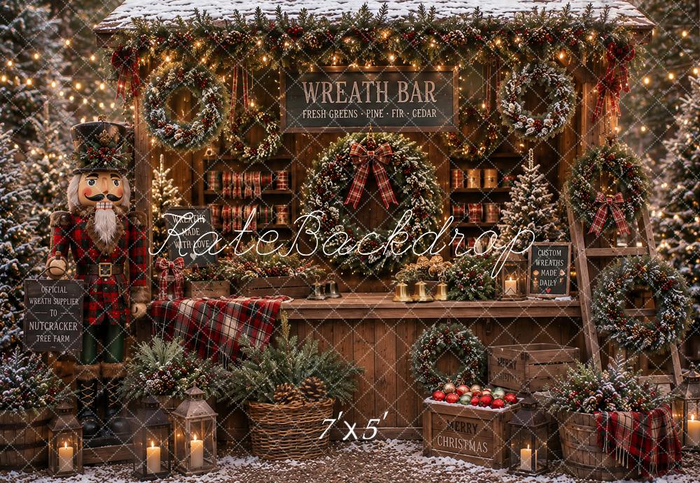 Kate Christmas Rustic Wreath Stand Nutcracker Ladder Printed Backdrop Designed by Ashley Paul