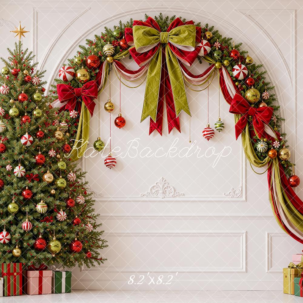 Kate Christmas Tree Elf Garland Arch Gifts Vintage Wall Printed Backdrop Designed by Shutter Swan Studios