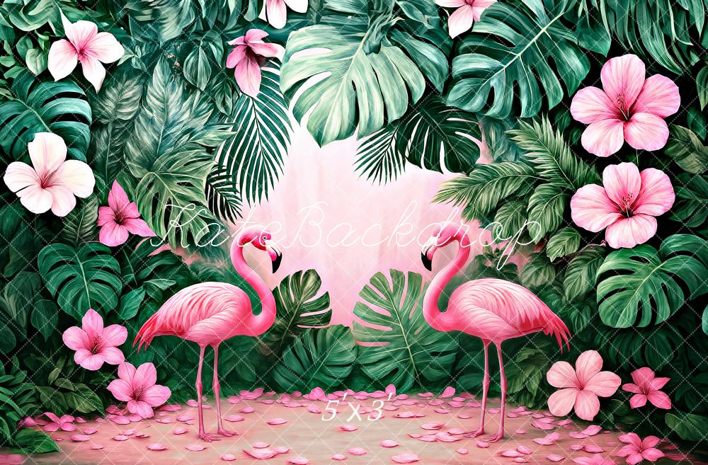 Kate Flamingo Tropical Floral Backdrop Designed by Ashley Paul