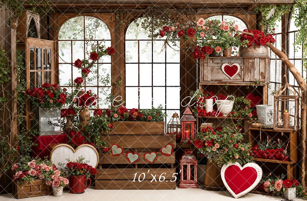 Kate Valentine's Day Red Roses Heart Wooden Window Crate Backdrop Designed by Emetselch