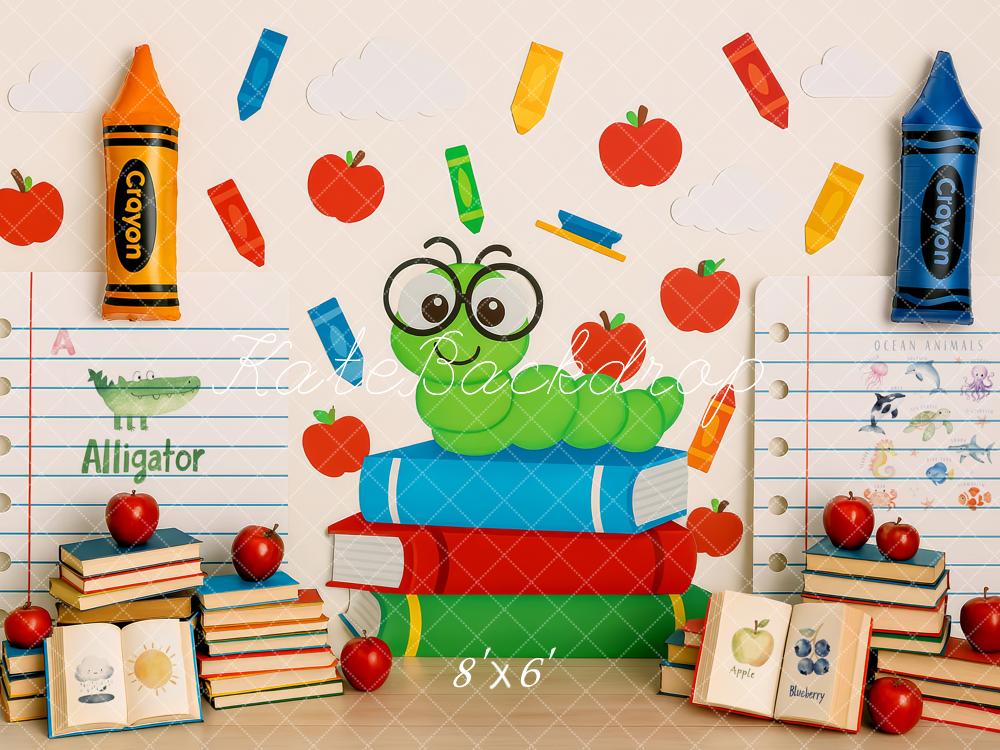 Kate Back to School Books Worm Crayon Backdrop Designed by Patty Roberts