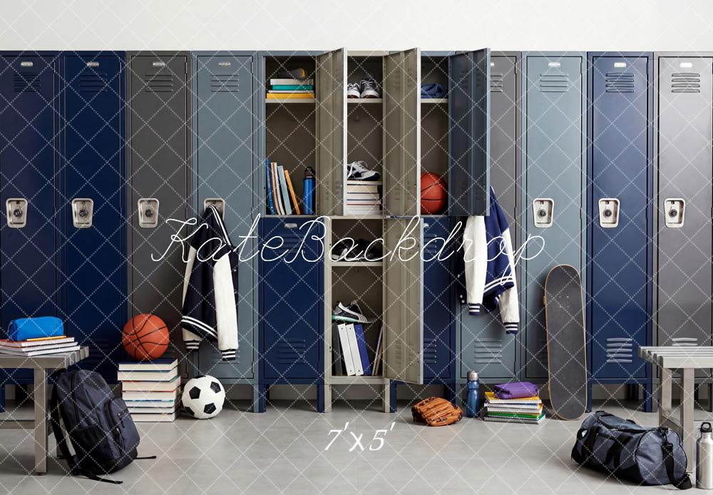 Kate Hign Teen Locker Room Sports Equipment Blue Printed Backdrop Designed by Patty Roberts