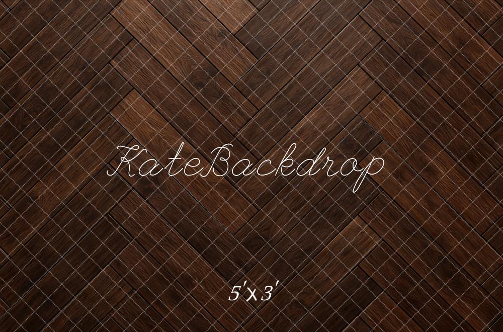 Kate Dark Brown Herringbone Wood Floor Backdrop Designed by Mini MakeBelieve