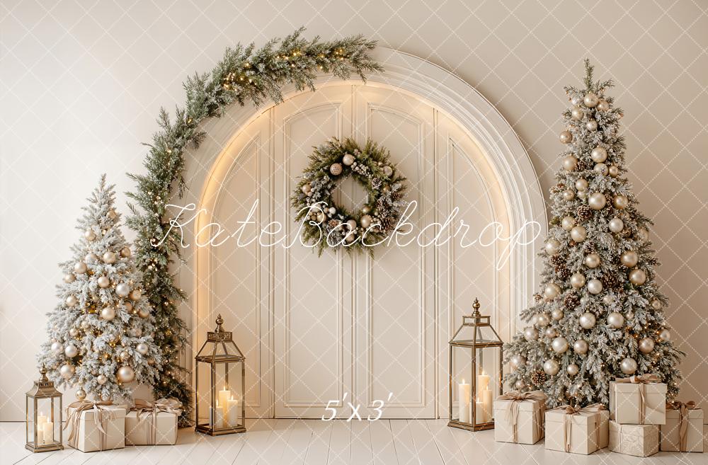 Kate Christmas White Arch Christmas Trees Wreath Printed Backdrop Designed by Emetselch
