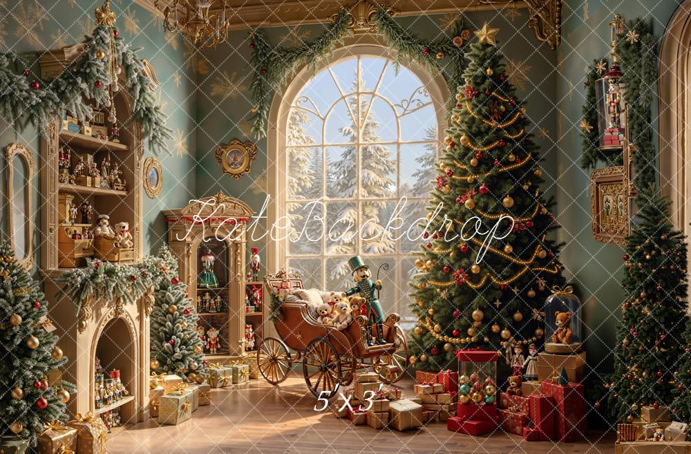 Kate Christmas Tree Toys Room Nutcracker Sleigh Fireplace Backdrop Designed by Emetselch