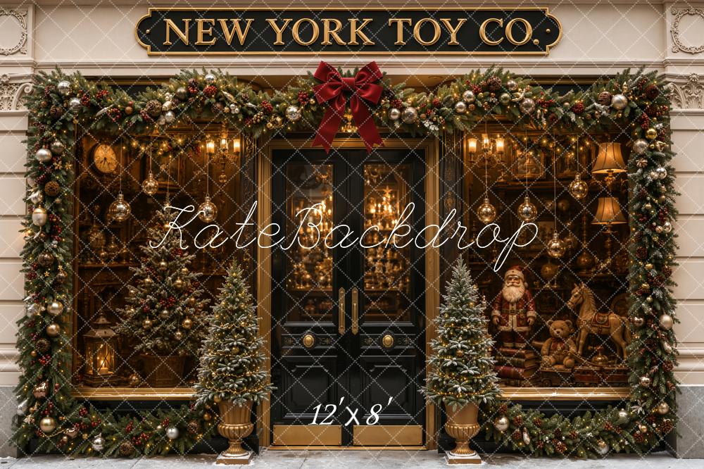 Kate Christmas Vintage Toy Shop Garland Storefront Printed Backdrop Designed by Emetselch