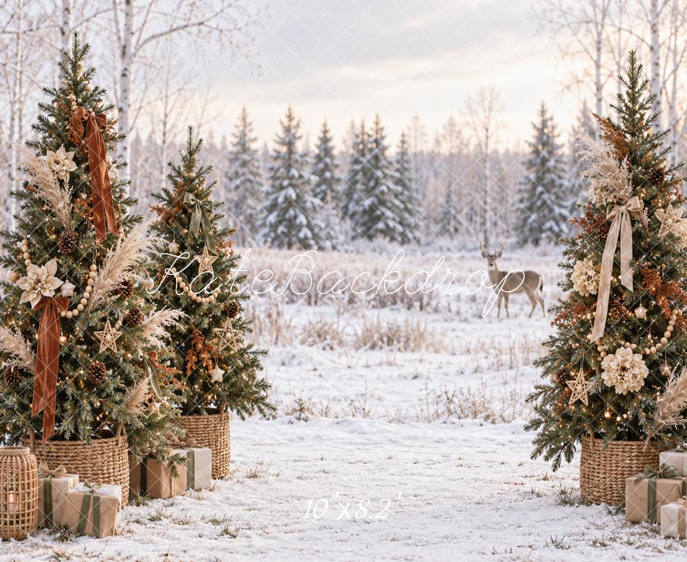 Kate Christmas Snowy Forest Trees Gifts Printed Backdrop Designed by Vertigo Productions