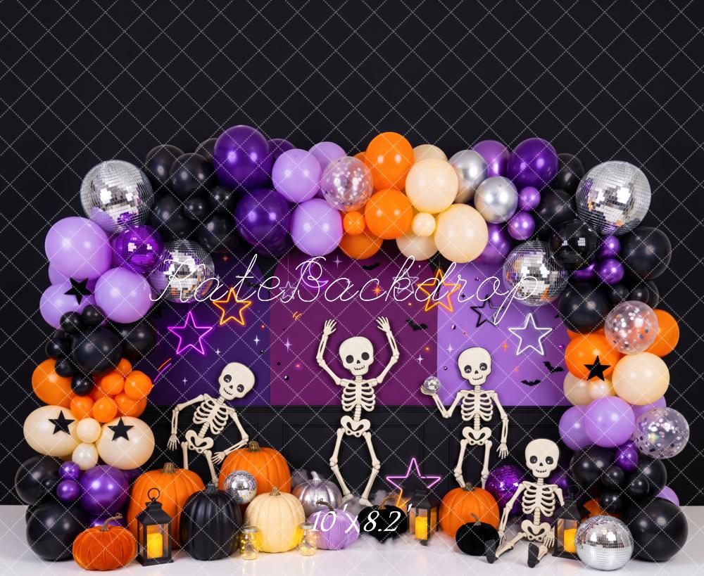 Kate Halloween Skeleton Dance Party Balloons Disco Ball Printed Backdrop Designed by Patty Roberts