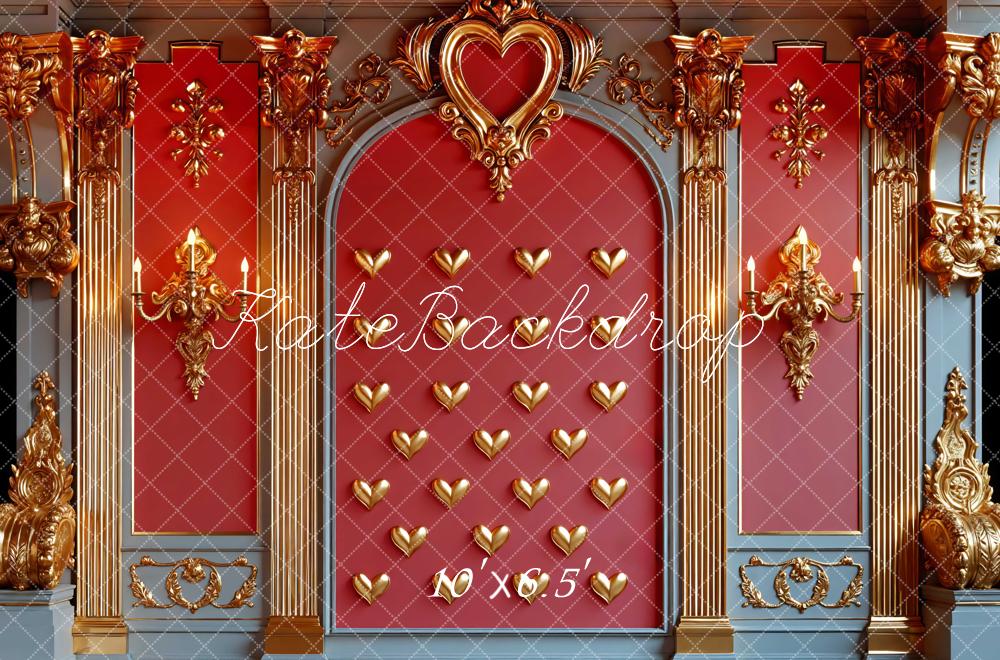 Kate Valentines Red Baroque Gold Heart Wall Backdrop Designed by Mini MakeBelieve