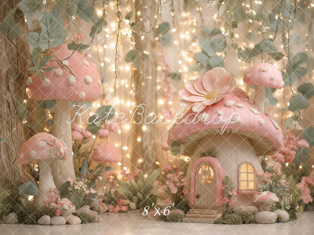 Fairy Fantasy Paddenstoelenhuis Boslichten Foto Achtergrond Designed by Ashley Paul