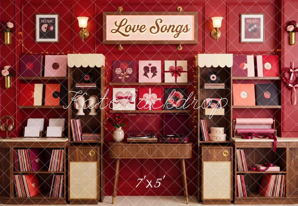 Kate Valentine Love Songs Shop Red Retro Music Room Printed Backdrop Designed by Patty Roberts