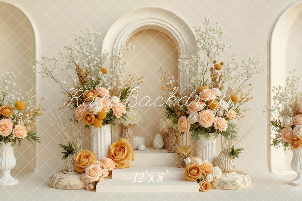 Kate Mother's Day Beige Flower Arch and Vase Floral Display Backdrop Designed by Mini MakeBelieve